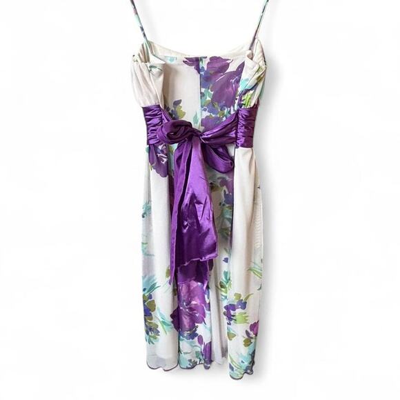 City Studio Floral Satin Waist Midi Dress – Purple Watercolor Print, Size M - Picture 5 of 7